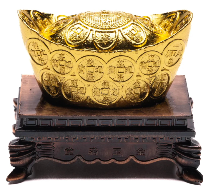 Feng Shui Golden Ingot with Stand Wealth Symbol